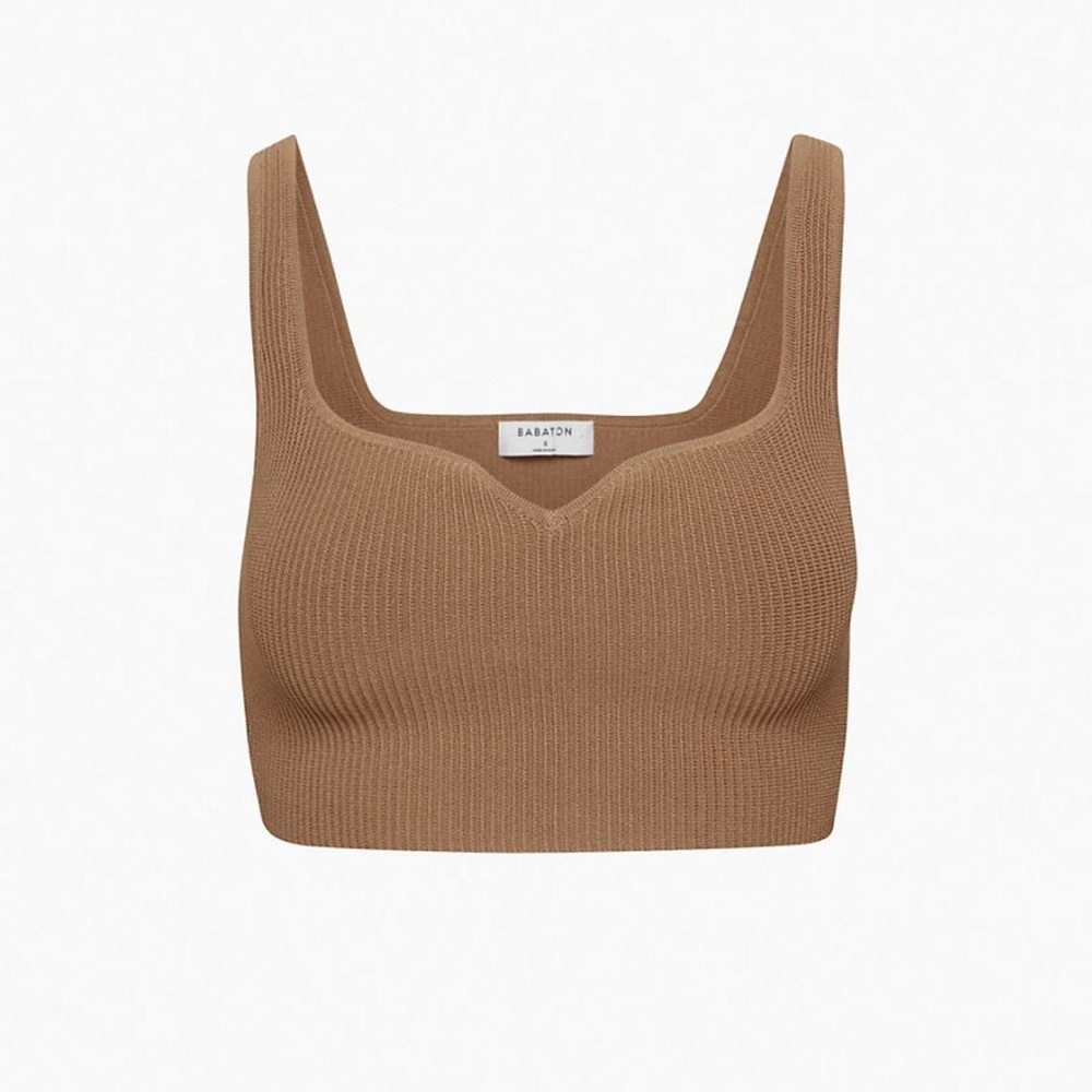 Aritzia Babaton Brown Ribbed Notch Crop Top
